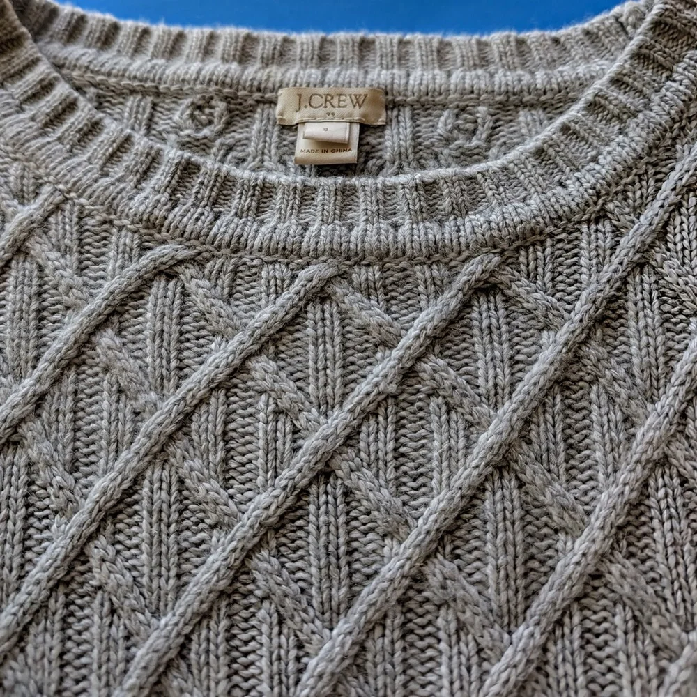J. Crew Cable Knit Sweater Crewneck Merino Wool Blend Womens Size Small